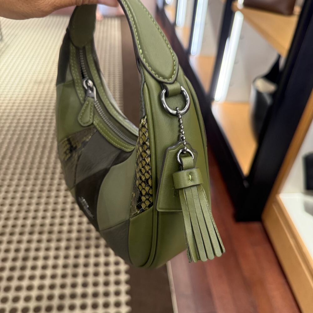 Coach Green Patchwork Leather Hobo Bag with Snake-Print Accents - Picture 2 of 7